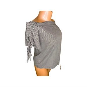 Black and White Plaid off the shoulder Shirt.